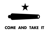 A star above a cannon shape with the words "Come and Take It" underneath. Everything is in black on a white background.