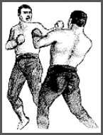 A drawing of two shirtless men boxing.