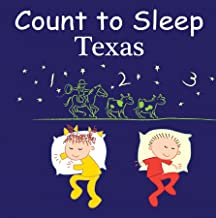 Book cover for "Count to Sleep Texas" with two children asleep underneath the stars and a drawing of a cowboy and two cows.