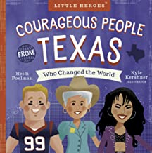 Book cover of "Courageous People from Texas" with cartoon versions of J. J. Watt, Ann Richards, and Selena Quintanilla