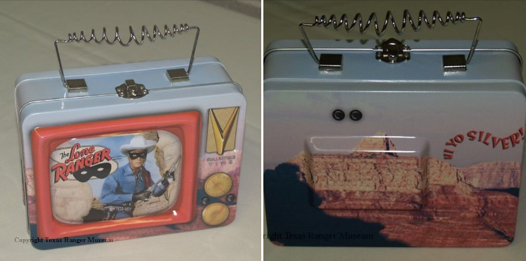 Lone Ranger lunchbox with red television screen, dials and antennae as handle