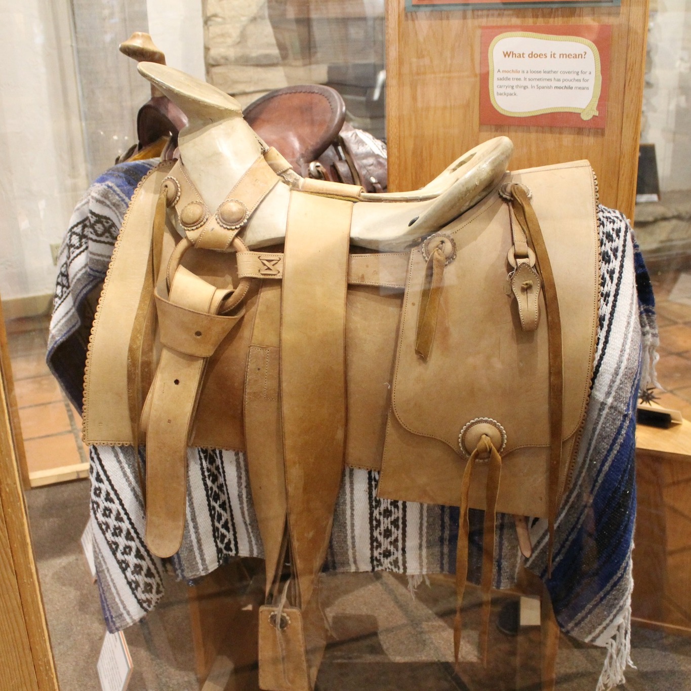 tan leather saddle in Mexican Charro Style